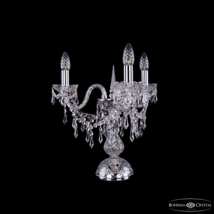 Настольная лампа хрустальная 1403L/3/141-39 Ni  Bohemia Ivele Crystal (Стеклянный рожок)