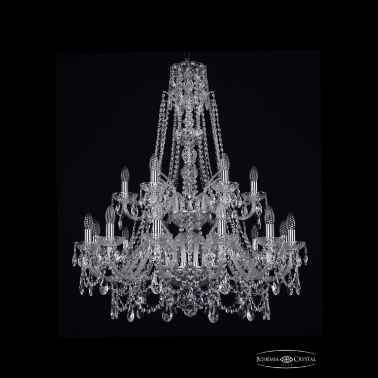Люстра хрустальная 1411/12+6/300/XL-99/2d Ni Bohemia Ivele Crystal (Стеклянный рожок)