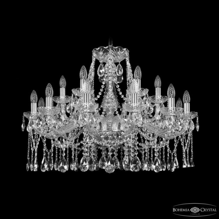 Люстра хрустальная 1413/12+6/300 Ni  Bohemia Ivele Crystal (Стеклянный рожок)