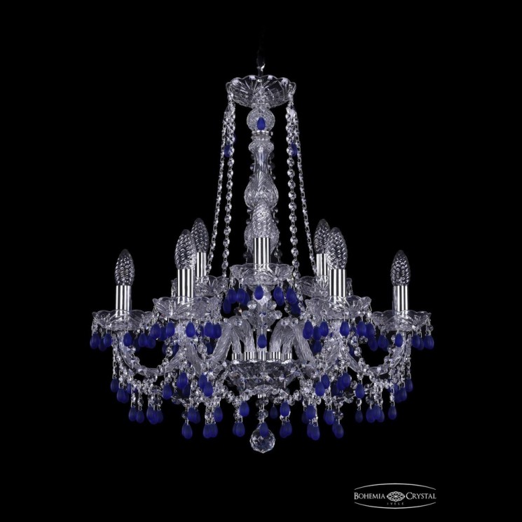 Люстра хрустальная 1410/6+3/195/h-63 Ni V3001 Bohemia Ivele Crystal (Стеклянный рожок)