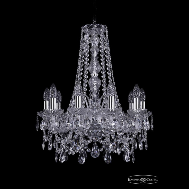 Люстра хрустальная 1411/10/160/h-64 Ni Bohemia Ivele Crystal (Стеклянный рожок)