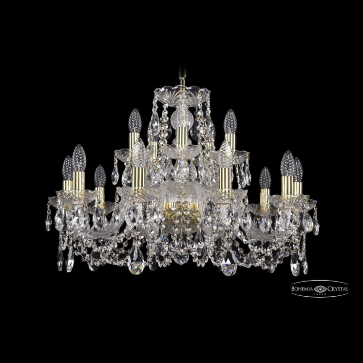 Люстра хрустальная 1402/10+5/240 G Bohemia Ivele Crystal (Стеклянный рожок)