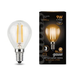 105801109 Лампа Gauss LED Filament Globe, E14, 9W, 680Lm 2700K 1/10/50, шт