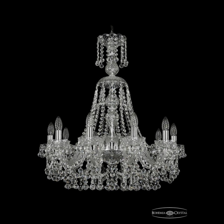 Люстра хрустальная 1409/10/240/XL-75 Ni Bohemia Ivele Crystal (Стеклянный рожок)