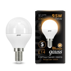 Светодиодная лампа Gauss Шар 9,5W 890Lm 3000K E14 105101110105101110_GAUSS