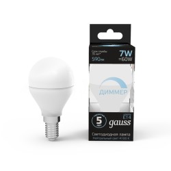 Светодиодная лампа Gauss Шар 7W 590Lm 4100K E14 105101207-D105101207-D_GAUSS