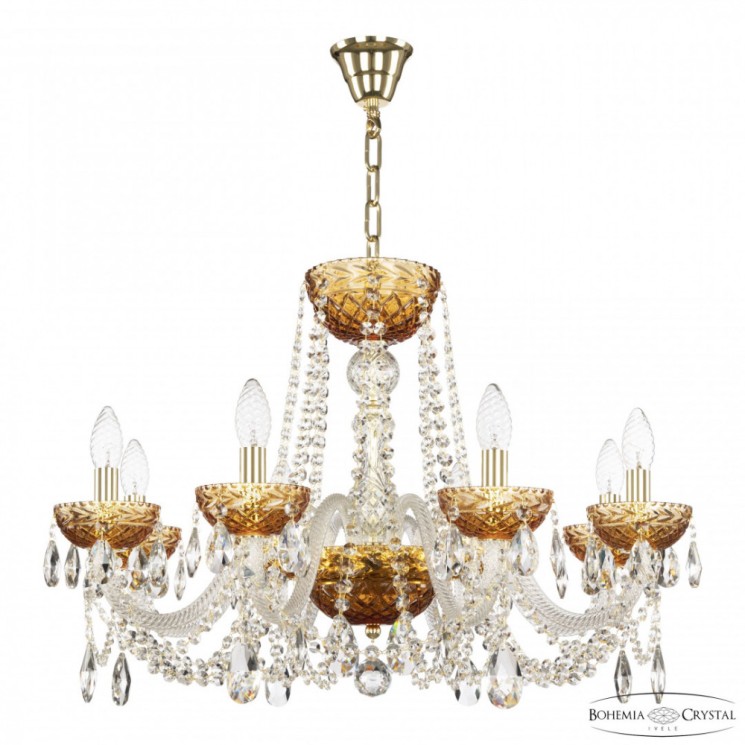 Люстра с цветным хрусталём 5402/8/240 G Amber/M-1F Bohemia Ivele Crystal (5402)