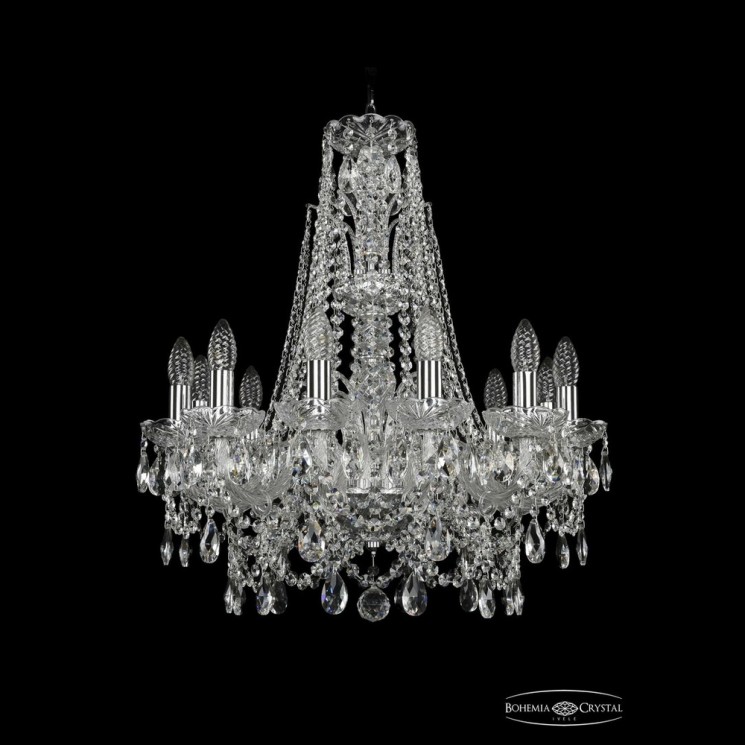 Люстра хрустальная 1411/12/195/XL-65 Ni Bohemia Ivele Crystal (Стеклянный рожок)