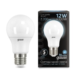 102502212 Лампа Gauss LED A60 globe 12W E27 4100K 1/10/40